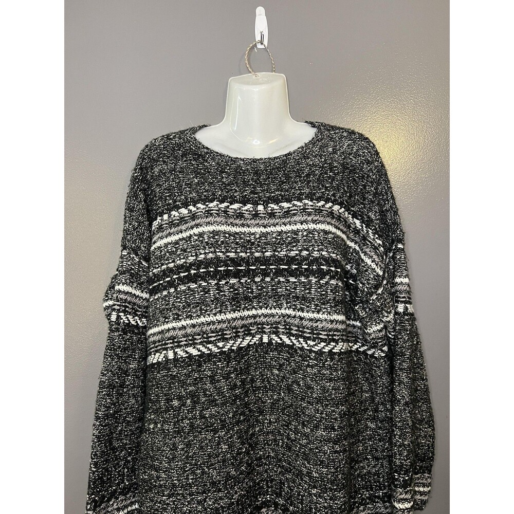 J Jill Sweater Tunic Womens Medium Black White Striped Chunky Knit Long Sleeve